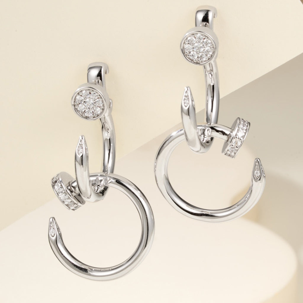 [AURORA]JUSTE HALF DIAMOND DOUBLE EARRINGS