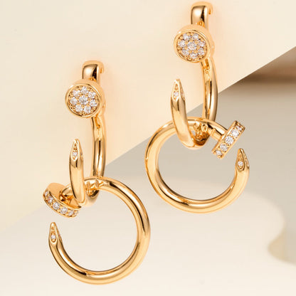 [AURORA]JUSTE HALF DIAMOND DOUBLE EARRINGS