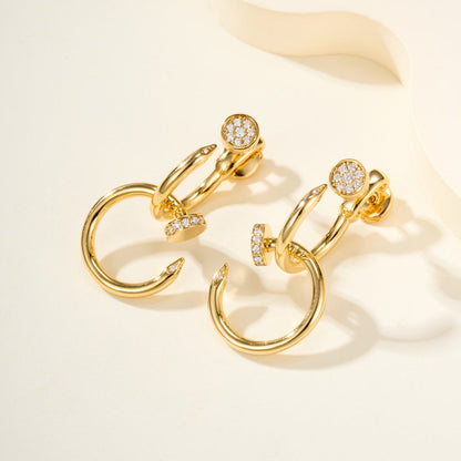 [AURORA]JUSTE HALF DIAMOND DOUBLE EARRINGS