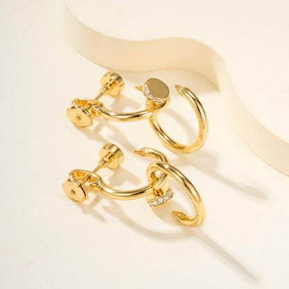 [AURORA]JUSTE HALF DIAMOND DOUBLE EARRINGS