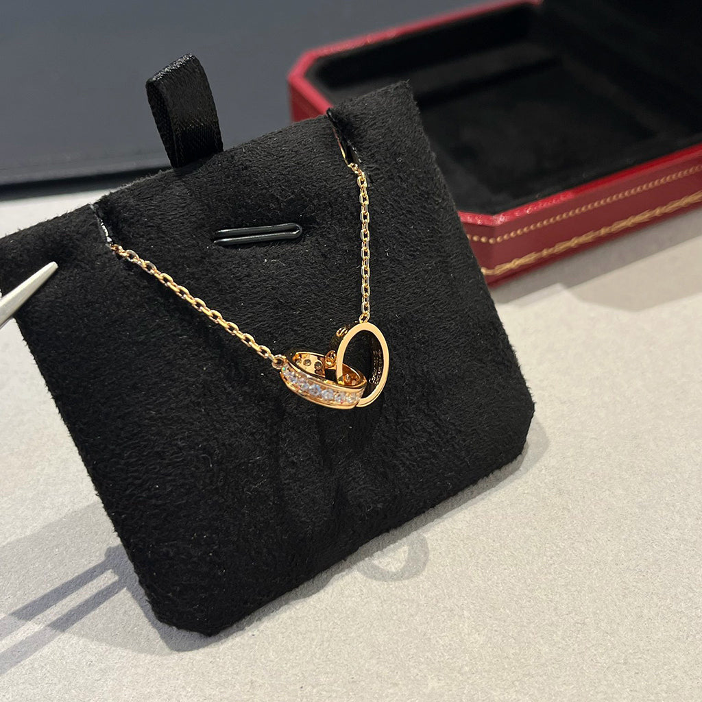 [AURORA]LOVE DOUBLE RING HALF DIAMOND NECKLACE