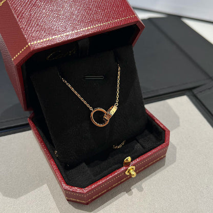 [AURORA]LOVE DOUBLE RING HALF DIAMOND NECKLACE