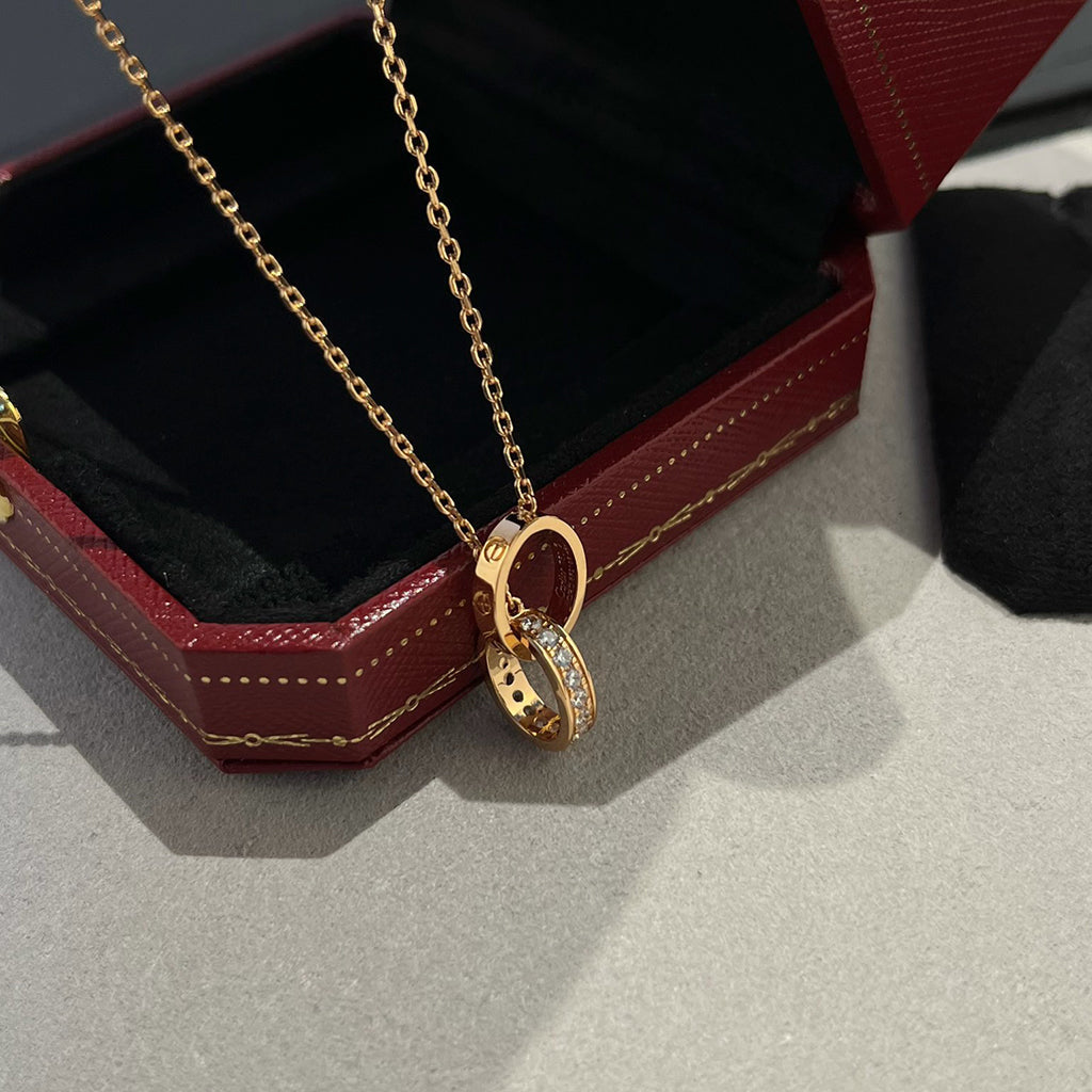 [AURORA]LOVE DOUBLE RING HALF DIAMOND NECKLACE
