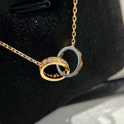 [AURORA]LOVE DOUBLE RING HALF DIAMOND NECKLACE