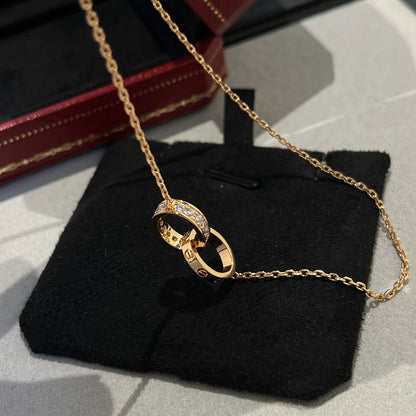 [AURORA]LOVE DOUBLE RING HALF DIAMOND NECKLACE