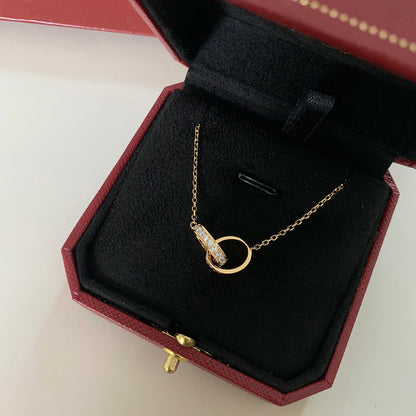 [AURORA]LOVE DOUBLE RING HALF DIAMOND NECKLACE
