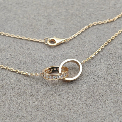 [AURORA]LOVE DOUBLE RING HALF DIAMOND NECKLACE