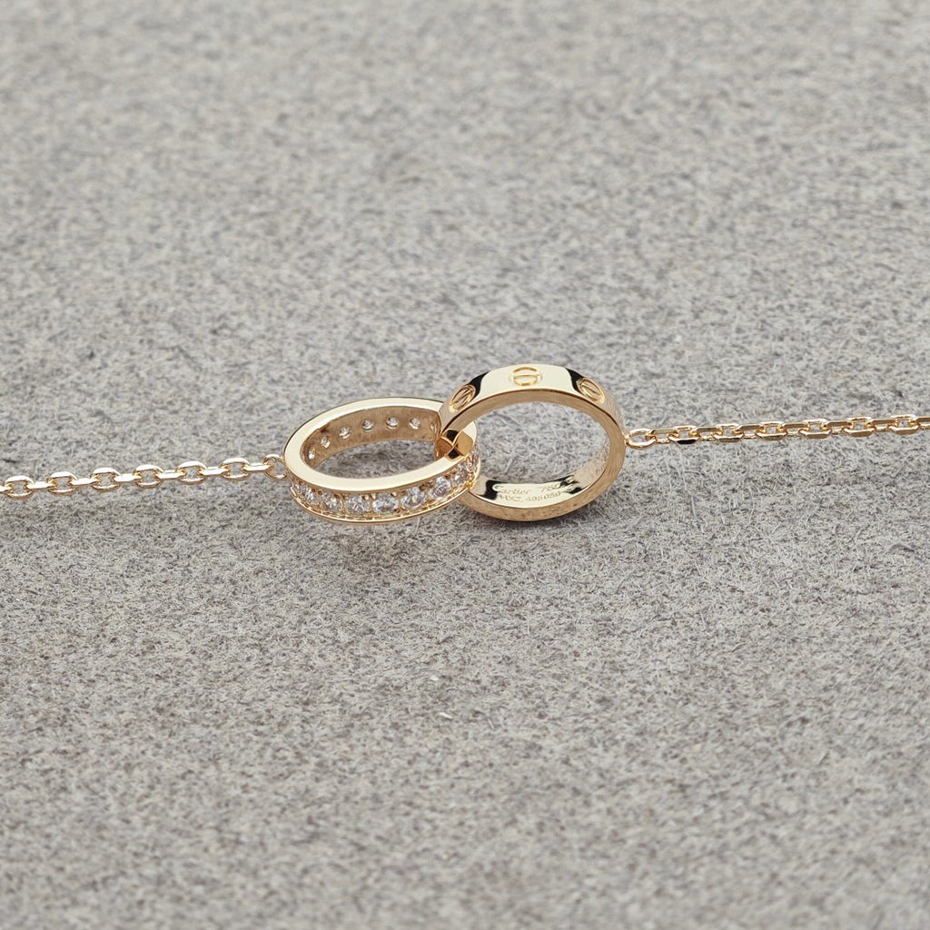 [AURORA]LOVE DOUBLE RING HALF DIAMOND NECKLACE