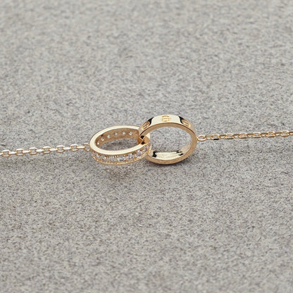 [AURORA]LOVE DOUBLE RING HALF DIAMOND NECKLACE
