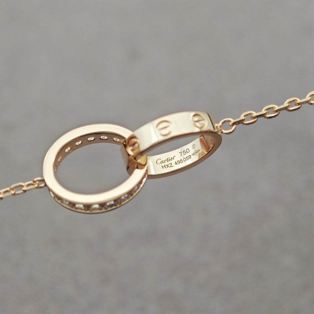 [AURORA]LOVE DOUBLE RING HALF DIAMOND NECKLACE