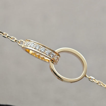 [AURORA]LOVE DOUBLE RING HALF DIAMOND NECKLACE