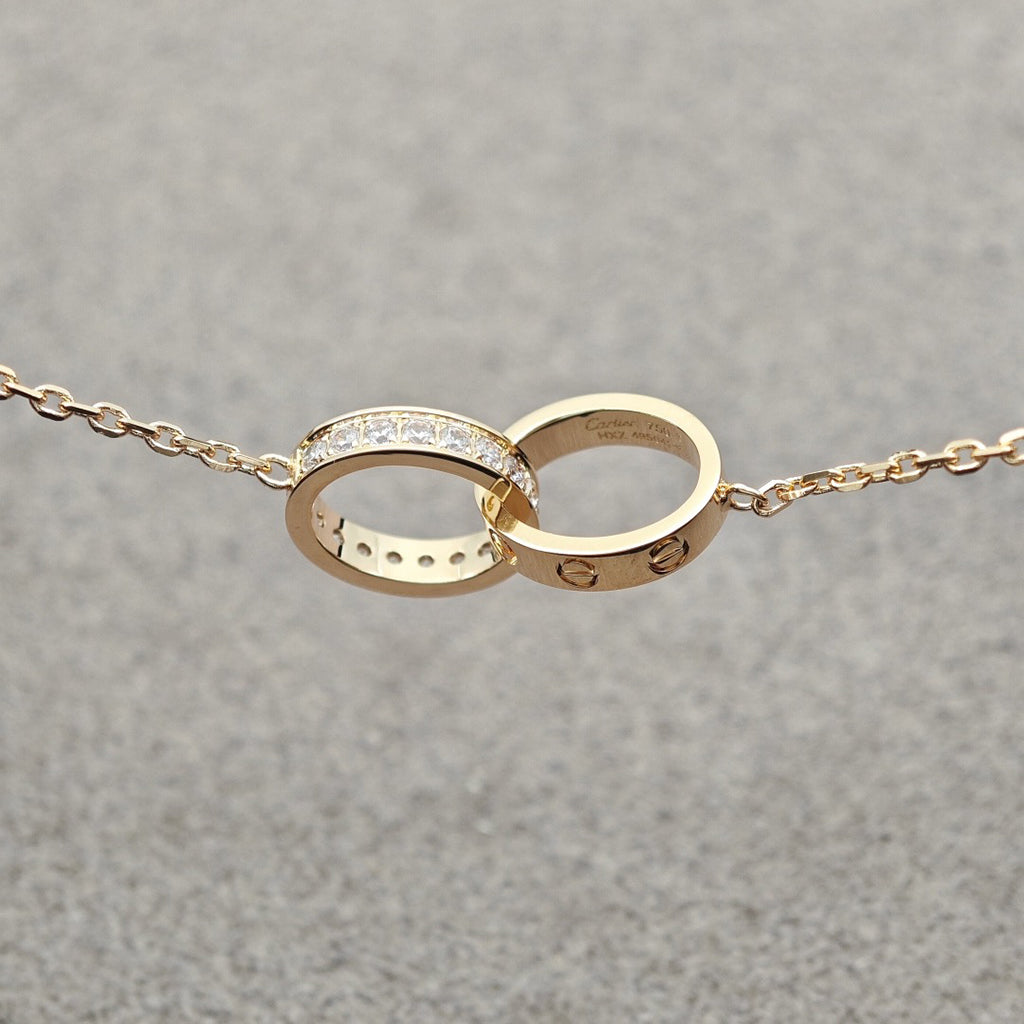 [AURORA]LOVE DOUBLE RING HALF DIAMOND NECKLACE