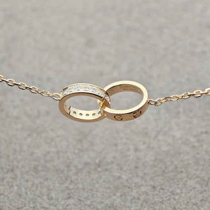 [AURORA]LOVE DOUBLE RING HALF DIAMOND NECKLACE