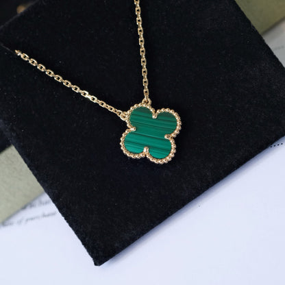 [Baslove]CLOVER 15MM MALACHITE SINGLE FLOWER  NECKLACE