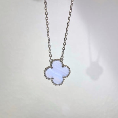 [Baslove]CLOVER 15MM BLUE CHALCEDONY NECKLACE SILVER