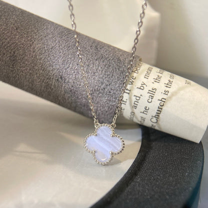 [Baslove]CLOVER 15MM BLUE CHALCEDONY NECKLACE SILVER