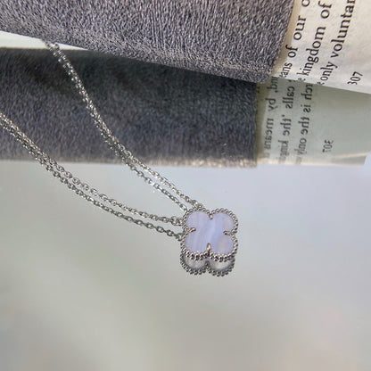 [Baslove]CLOVER 15MM BLUE CHALCEDONY NECKLACE SILVER