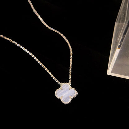 [Baslove]CLOVER 15MM BLUE CHALCEDONY NECKLACE SILVER