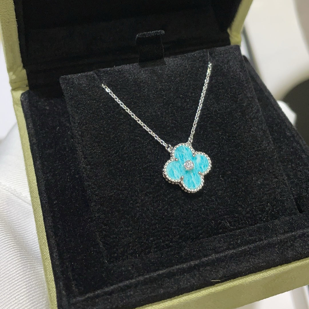 [Baslove]CLOVER 15MM DIAMOND SVRES PORCELAIN  NECKLACE SILVER