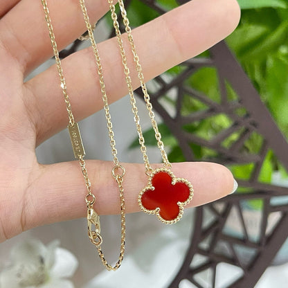 [Baslove]CLOVER 15MM CARNELIAN SINGLE FLOWER NECKLACE