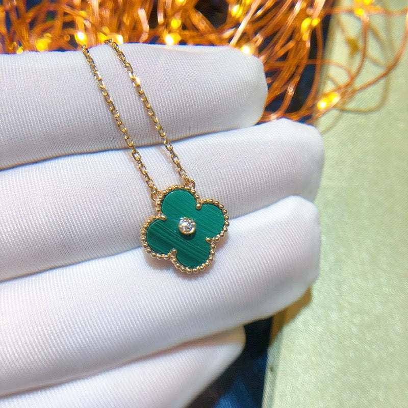 [Baslove]CLOVER 15MM DIAMOND TURQUOISE NECKLACE