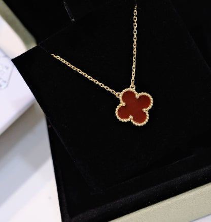 [Baslove]CLOVER 15MM CARNELIAN SINGLE FLOWER NECKLACE