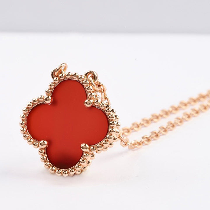 [Baslove]CLOVER 15MM CARNELIAN SINGLE FLOWER NECKLACE