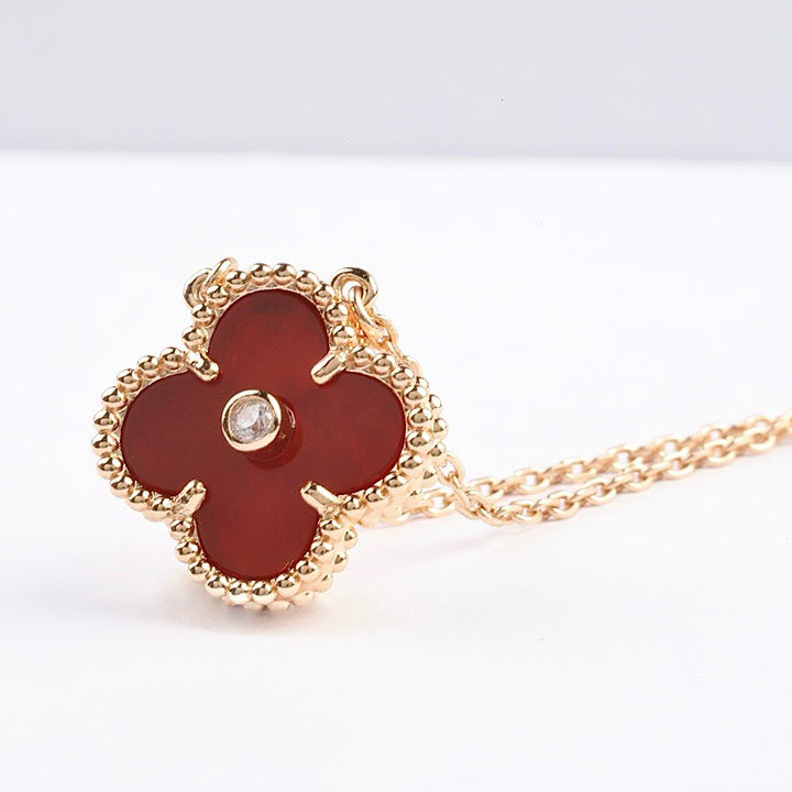 [Baslove]CLOVER 15MM DIAMOND CARNELIAN NECKLACE