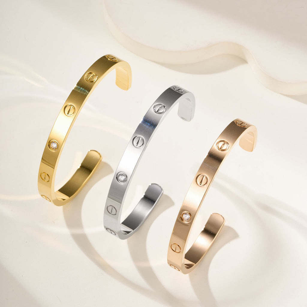 [AURORA]LOVE BRACELET 6.1MM 1 DIAMOND OPEN CUFF