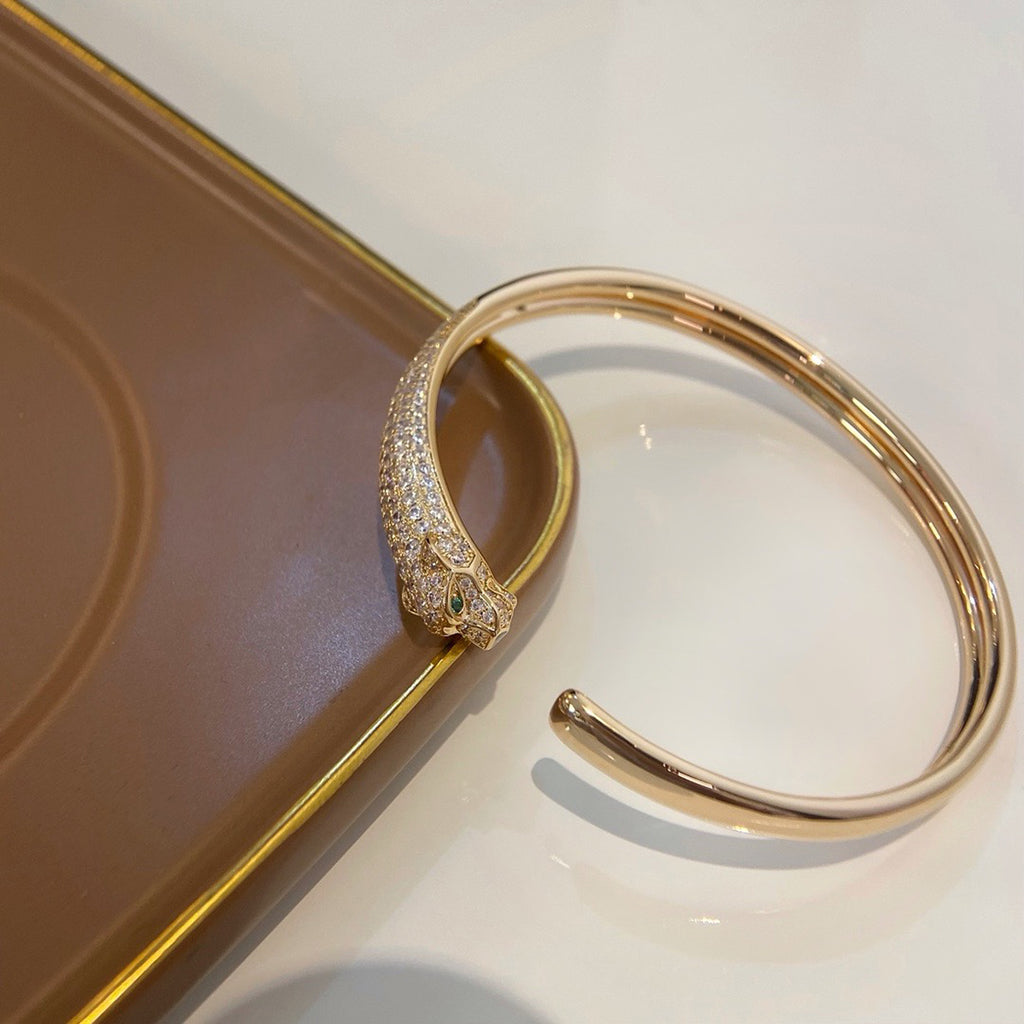 [AURORA]PANTHERE HALF DIAMOND OPEN BRACELET
