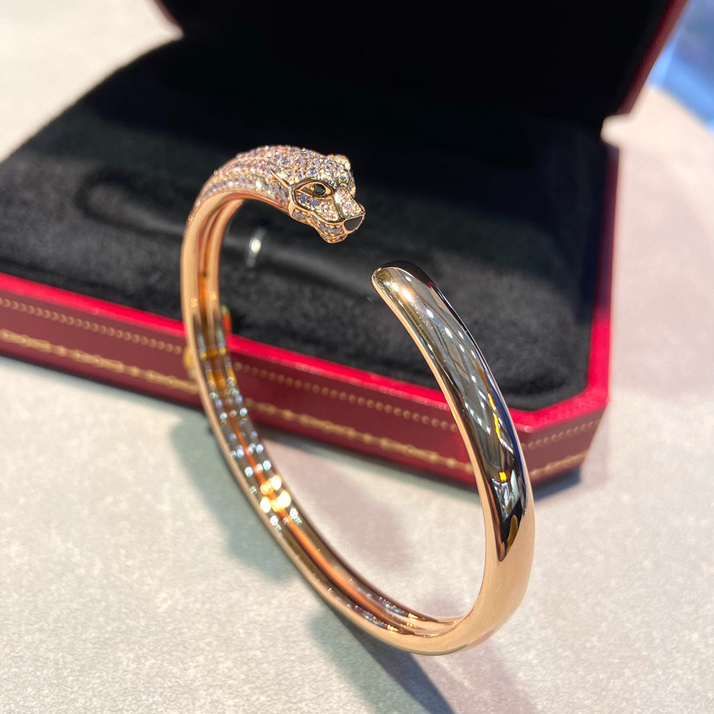 [AURORA]PANTHERE HALF DIAMOND OPEN BRACELET