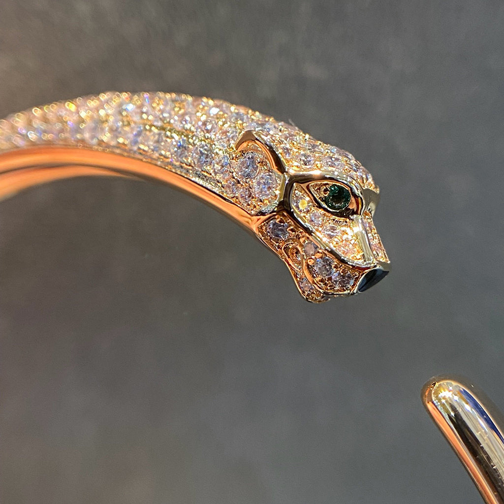 [AURORA]PANTHERE HALF DIAMOND OPEN BRACELET