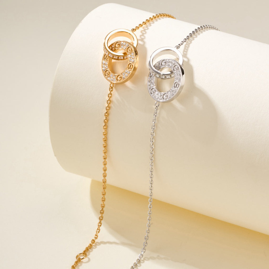 [AURORA]LOVE DOUBLE RING FULL DIAMOND BRACELET