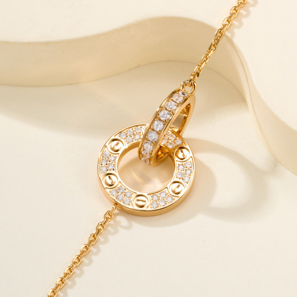 [AURORA]LOVE DOUBLE RING FULL DIAMOND BRACELET