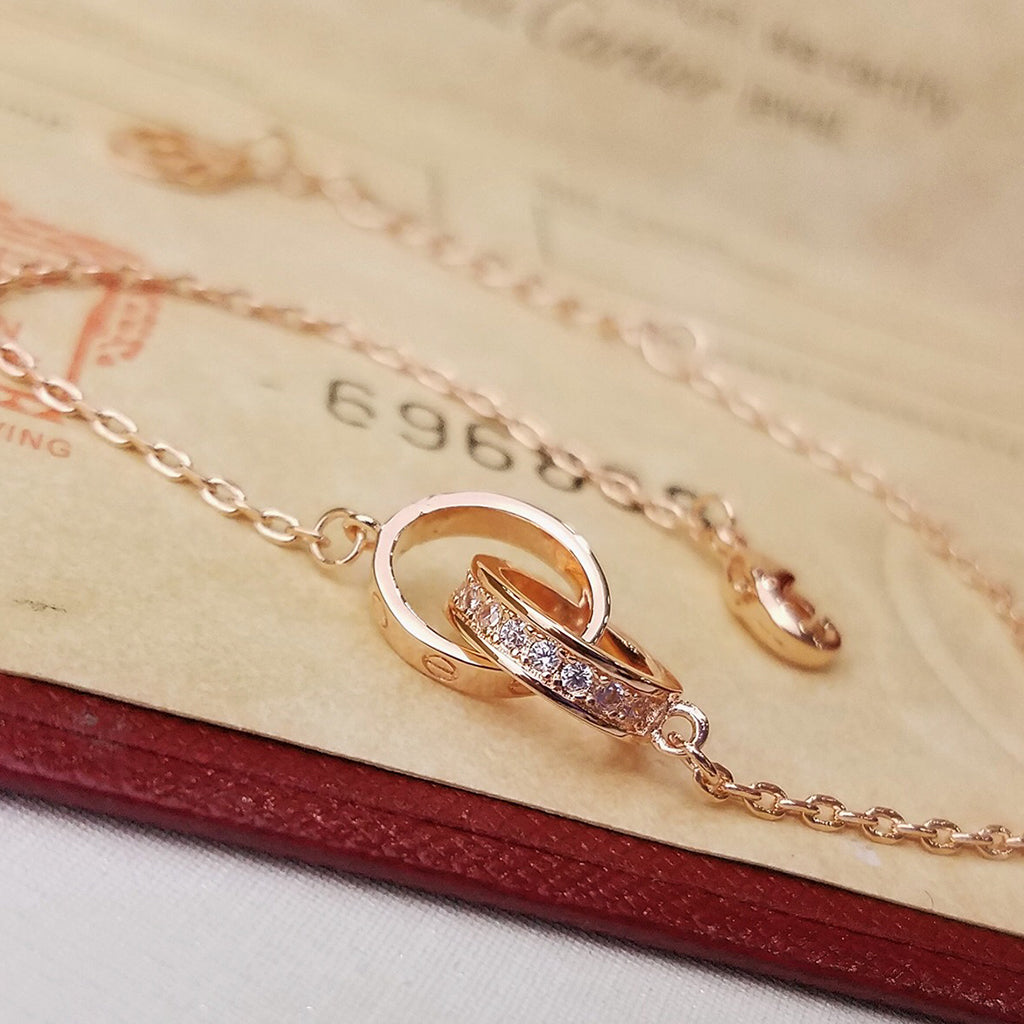 [AURORA]LOVE DOUBLE RING HALF DIAMOND BRACELET