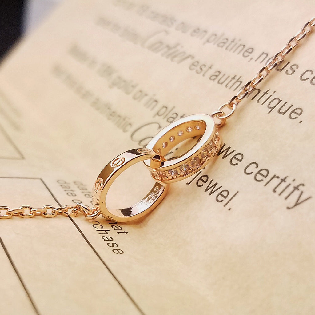 [AURORA]LOVE DOUBLE RING HALF DIAMOND BRACELET