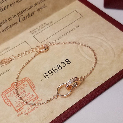 [AURORA]LOVE DOUBLE RING HALF DIAMOND BRACELET