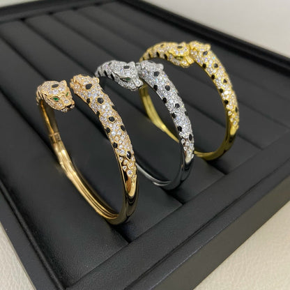 [AURORA]PANTHERE DOUBLE HEADED HALF DIAMOND OPEN BRACELET