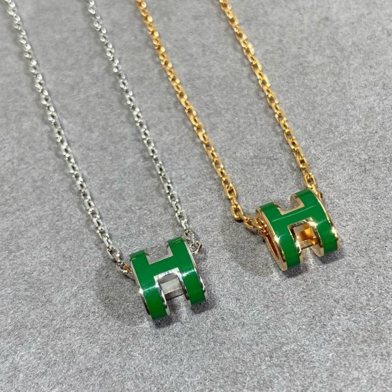 [Baslove]POP H GREEN NECKLACE SILVER AND GOLD