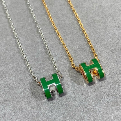 [Baslove]POP H GREEN NECKLACE SILVER AND GOLD