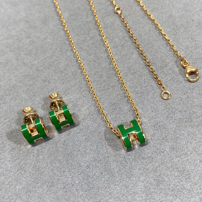 [Baslove]POP H GREEN NECKLACE SILVER AND GOLD