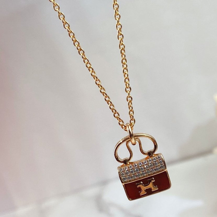 [Baslove]CONSTANCE RED PEDANT PINK GOLD NECKLACE