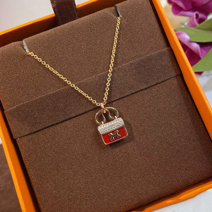 [Baslove]CONSTANCE RED PEDANT PINK GOLD NECKLACE