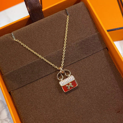 [Baslove]CONSTANCE RED PEDANT PINK GOLD NECKLACE