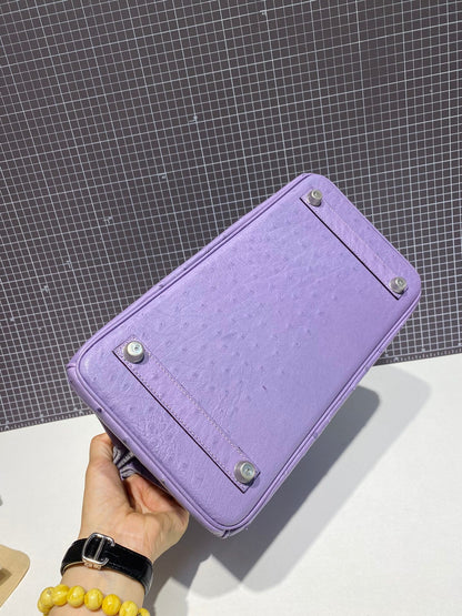 HM BIRKIN 30CM PURPLE OSTRICH LEATHER SILVER HARDWARE (MADE-TO-ODER)