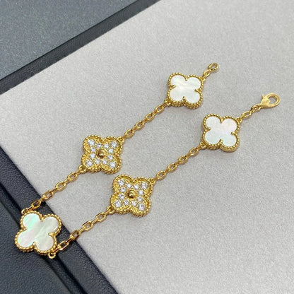 [AURORA]CLOVER WHITE PEARL MOP 5 MOTIF BRACELET COLLECTION