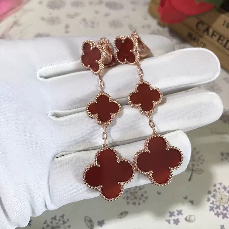 [Baslove]CLOVER 3 MOTIF CARNELIAN DROP EARRINGS