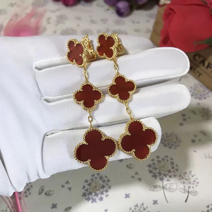 [Baslove]CLOVER 3 MOTIF CARNELIAN DROP EARRINGS