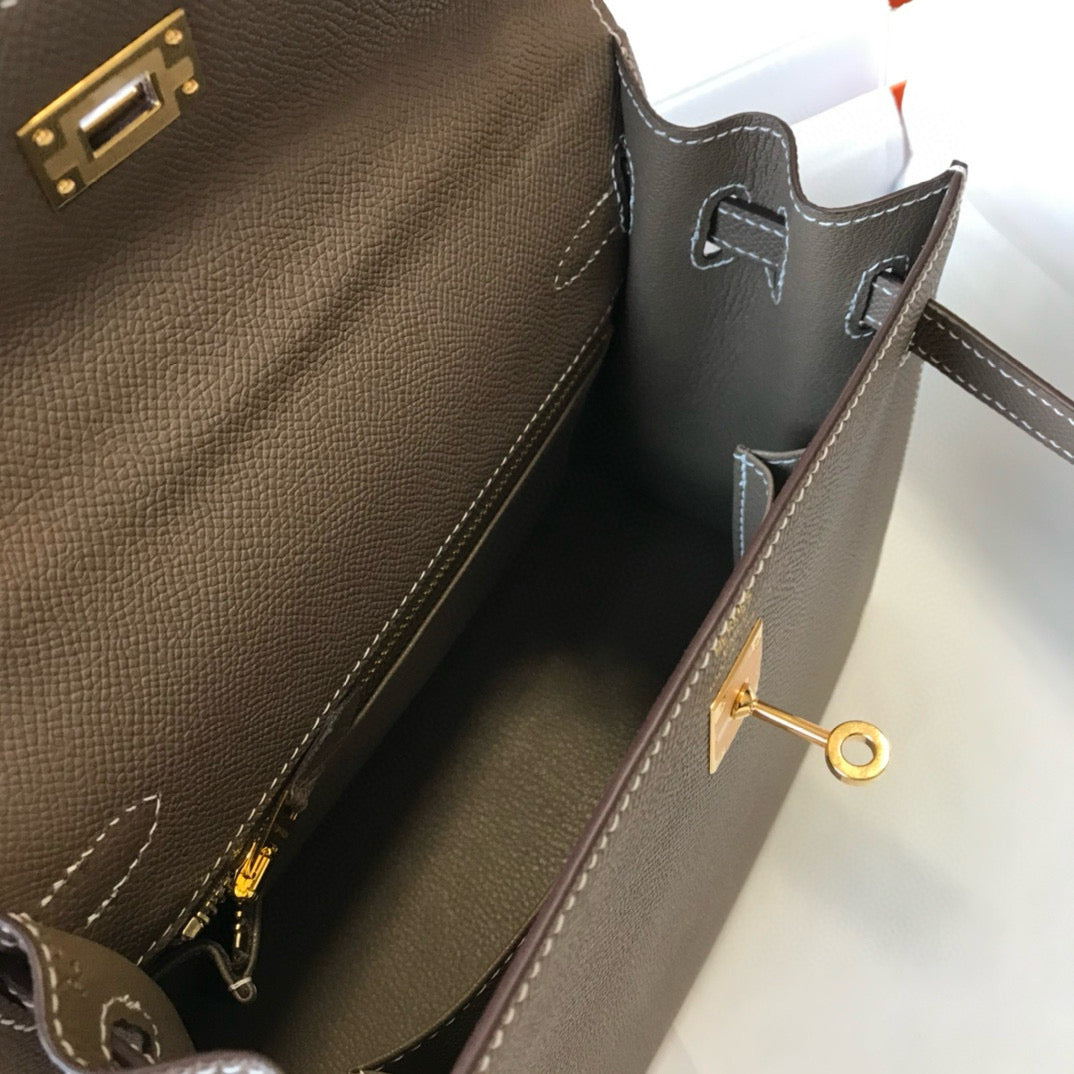 HM KELLY 25 ETOUPE EPSOM LEATHER GOLD HARDWARE