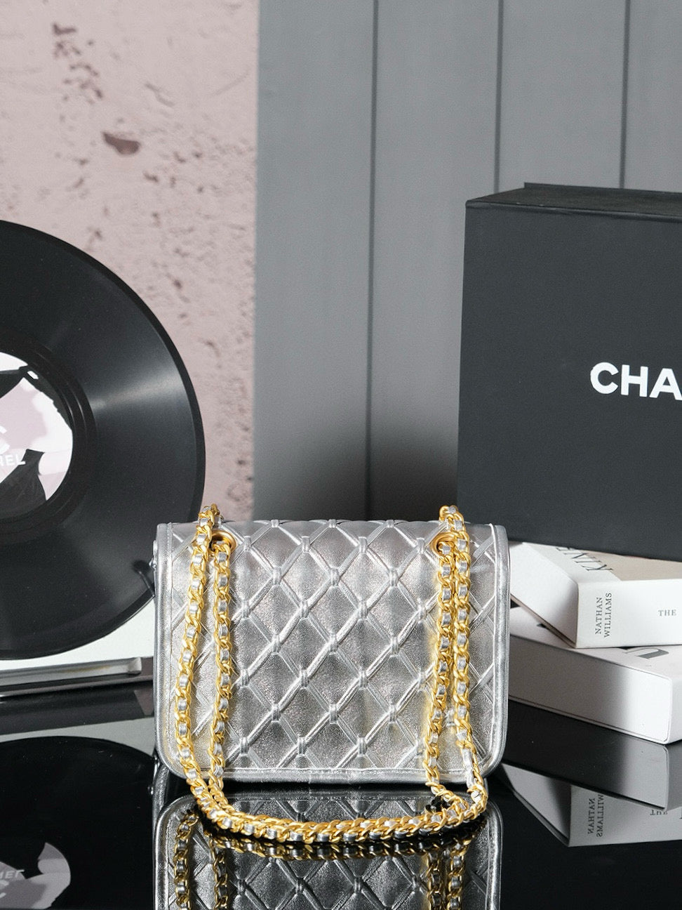 CC MINI 20 FLAP BAG METALLIZED CALFSKIN GOLD HARDWARE